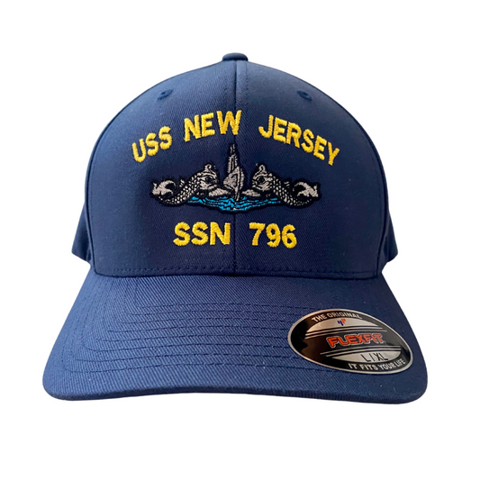 Official USS NEW JERSEY (SSN 796) Ball Cap - NAVY with Silver Dolphins